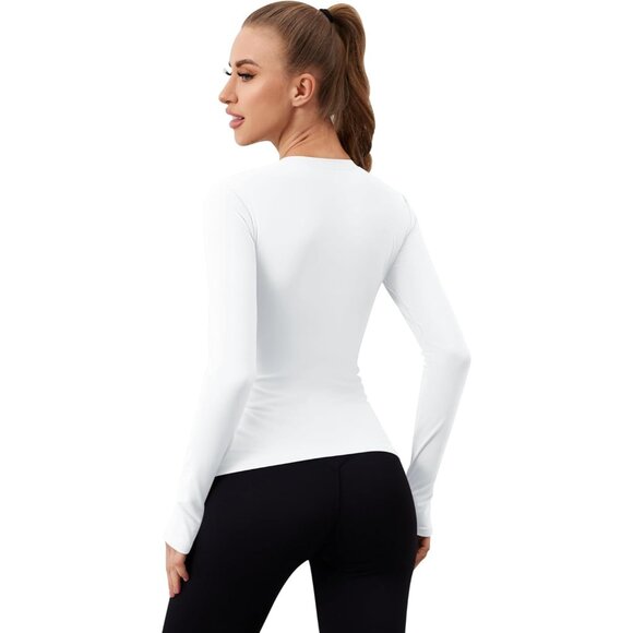 Women's Thermal Fleece Workout Top Long Sleeve Yoga Gym Compression - Picture 2 of 5